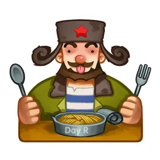 🍔 Day R Essen, Mann, Russisch, Spaghetti, Dose, Roter Stern telegram sticker