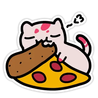 🍕 gato, pizza, comendo, fofo, adesivo, desenho animado, animal, comida telegram sticker