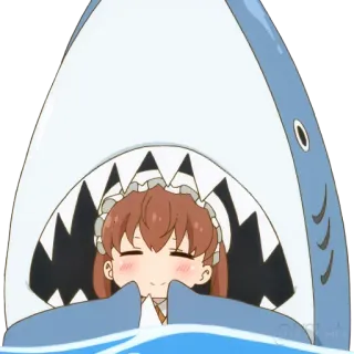 🦈 Anime, Tiburón, Kawaii, Lindo, Dibujos animados, Chica, Chibi whatsapp sticker