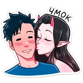 💋 Чмок поцелуй, аниме, пара, демон, нежность whatsapp sticker