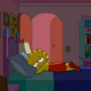 ☹ Lisa Simpson The Simpsons Cartoon, Lisa Simpson, Müde, Bett, Simpsons whatsapp sticker