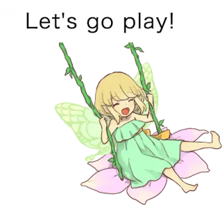 😛 Let's go play! アニメ, 漫画, 妖精, 女の子, 可愛い, ブランコ telegram sticker