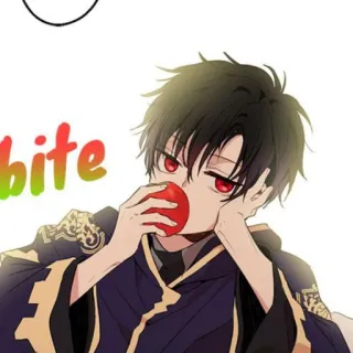 🌑 bite アニメ, 少年, りんご, 赤い目, 漫画, 噛む, 食べる telegram sticker