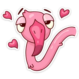 😍 火烈鸟, 鸟, 粉色, 爱, 可爱, 心, 卡通 telegram sticker