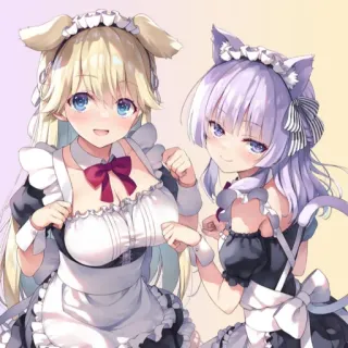 📕 Anime, Serveuse, Fille, Chat, Chien, Illustration telegram sticker