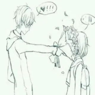 👊 !!! anime, love, romance, drawing, sketch, couple, flowers, affection, bouquet telegram sticker