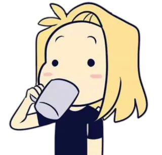😐 cartoon, drinking, beverage, blonde hair, cute, anime, chibi telegram sticker