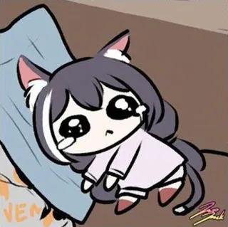 😞 девушка-кошка, аниме, плачущий, грустный, мультфильм whatsapp sticker