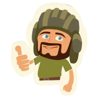 👍 carro armato, militare, pollice in su, elmetto, cartone animato telegram sticker