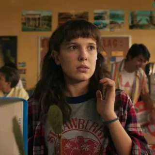 😐 Eleven Stranger Things stranger things, onze, millie bobby brown, netflix, série, personagem telegram sticker