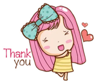 😆 Thank you danke, süß, mädchen, pinke Haare, schleife, herzen, cartoon telegram sticker