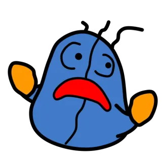 😟 triste, personnage, dessin animé, bleu, orange, rouge, tâche whatsapp sticker