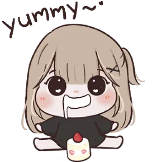 🥺 Yummy ~! słodkie, kawaii, anime, jedzenie, deser, ciasto telegram sticker
