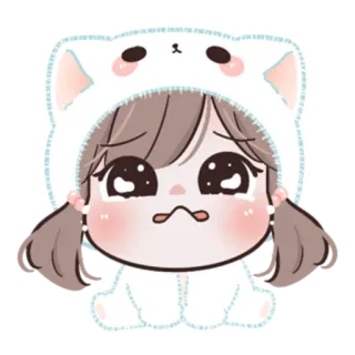 🍥 kawaii, fofo, anime, chibi, triste, chorando, gato, capuz whatsapp sticker