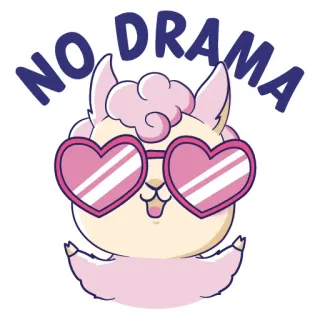 😄 NO DRAMA lama, alpaca, nessun problema, occhiali, occhiali da sole a cuore, carino, cartone animato, animale whatsapp sticker