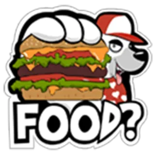 🍔 FOOD? cibo, hamburger, cane, cartone animato, adesivo, ristorante, pasto telegram sticker