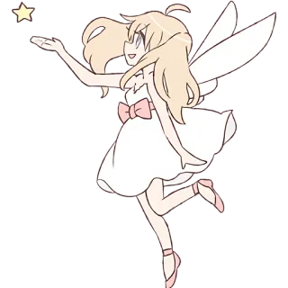 ⭐ fée, étoile, mignon, robe, noeud, ailes, dessin animé, animé telegram sticker