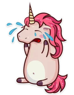 😭 unicórnio, chorando, triste, lágrimas, emocional, desenho animado, adesivo whatsapp sticker