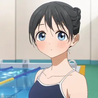 💠 anime, ragazza, costume da bagno, piscina, occhi blu, carina telegram sticker