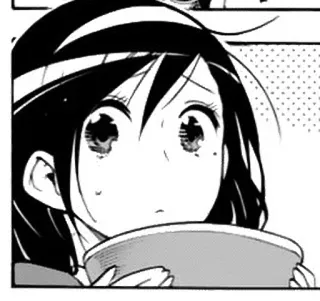 😨 Anime, Manga, Fille, Bol, Manger, Noir et blanc telegram sticker