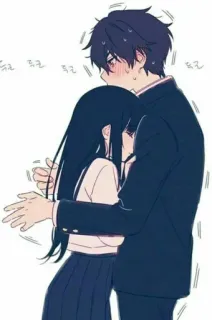 🥰 뛤뛤 뛤뛤 뛤뛤 อนิเมะ, กอด, ชุดนักเรียน, โรแมนติก, น่ารัก, คู่รัก telegram sticker