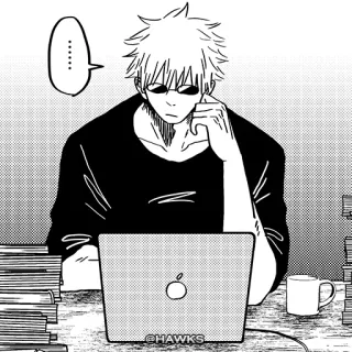 🌐 Gojo Satoru Jujutsu Kaisen Anime, Manga, Gojo Satoru, Jujutsu Kaisen, Ordinateur portable, Travail, Réflexion telegram sticker