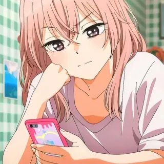 😒 Anime, Mädchen, pinke Haare, süß, Handy, Cartoon telegram sticker