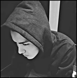 ♠️ felpa con cappuccio, ritratto, adolescente, monocromatico telegram sticker