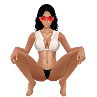 😝 phụ nữ, kính râm, bikini, ngồi xổm, hình minh họa whatsapp sticker