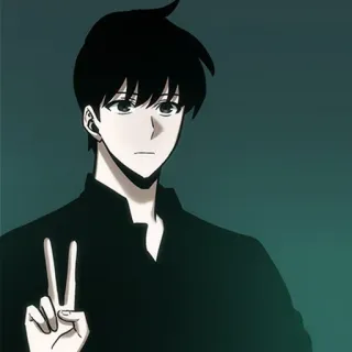 📱 Anime, Personage, Man, Vredesteken, Twee vingers telegram sticker