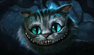 🐈 Cheshire Cat Alice in Wonderland chat, chat du Cheshire, alice au pays des merveilles, sourire, dessin animé, animal whatsapp sticker