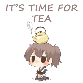 🛌 IT'S TIME FOR TEA chá, bebida, kawaii, fofo, bule, desenho animado whatsapp sticker