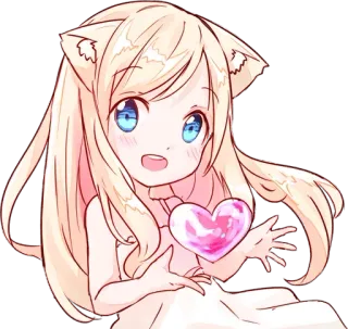 😻 Animé, Oreilles de chat, Kawaii, Coeur, Mignon, Fille whatsapp sticker