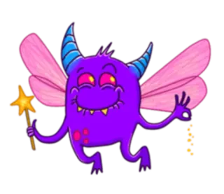 ☺️ monster, lila, flügel, magie, fee, cartoon, fantasie whatsapp sticker
