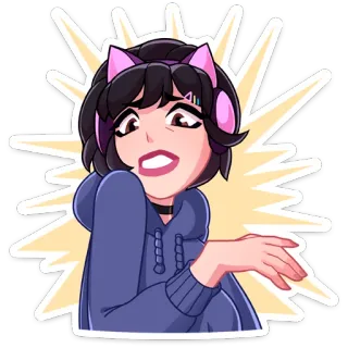 😬 Anime, Gadis, Telinga kucing, Headphone, Kartun, Stiker telegram sticker