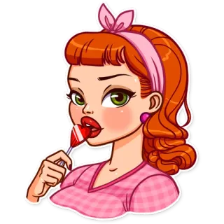 👄 dibujos animados, mujer, piruleta, pin-up, pelirroja, pegatina telegram sticker