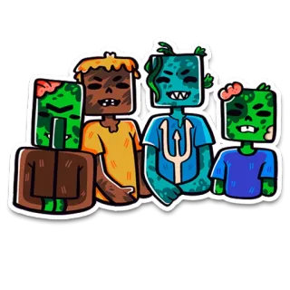 👨‍👨‍👦‍👦 Minecraft minecraft, zombie, non morti, videogioco, personaggi telegram sticker