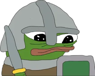 ✝ Pepe pepe, frog, meme, sad, knight, armor, helmet, shield telegram sticker