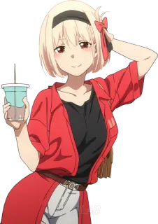 💃 Anime, Garota, Bebida, Vermelho, Sorrindo telegram sticker