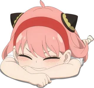 😣 Anya Forger Spy × Family animé, personnage, fille, mignon, couché, endormi telegram sticker