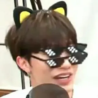 😎 personne, lunettes de soleil, lunettes pixelisées, mème, oreilles de chat whatsapp sticker