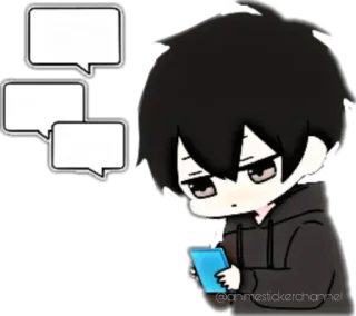 😊 anime, boy, cartoon, phone, hoodie, chat whatsapp sticker