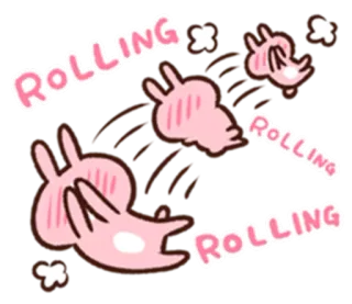 😎 ROLLING ROLLING ROLLING 토끼, 구르는, 귀여운, 카와이, 동물, 분홍색 telegram sticker
