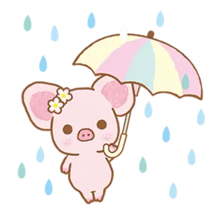 🌧 cerdo, paraguas, lluvia, lindo, dibujos animados, kawaii, animal telegram sticker