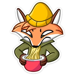 🍝 rubah, hewan, kartun, makanan, ramen, makan, imut, ilustrasi whatsapp sticker