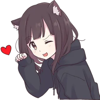 😉 anime, cat ears, cartoon, kawaii, girl, cute whatsapp sticker