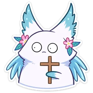 😳 engel, kat, vleugels, bloemen, kruis, schattig, sticker telegram sticker