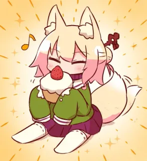 🦊 Anime, Raposa, Kawaii, Fofo, Cupcake, Morango, Sobremesa telegram sticker