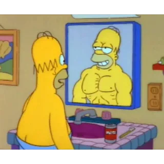 💪 Homer Simpson The Simpsons Homer Simpson, cartoon, mirror, muscles, reflection, The Simpsons telegram sticker