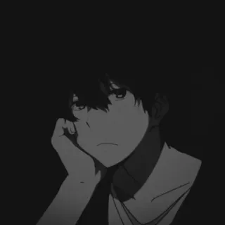 🎵 Anime, Jongen, Verdrietig, Monochroom, Denkend, Illustratie telegram sticker